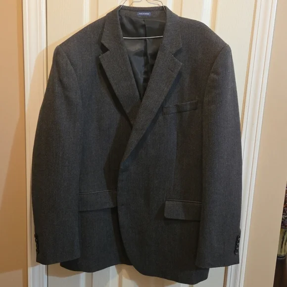 Stafford Mens Blazer Sport Coat 48R Herringbone Merino Wool Gray - Picture 2 of 10
